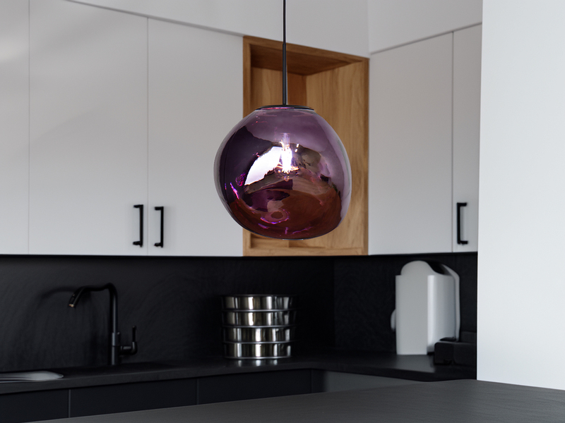 LED Pendelleuchte einflammig mit ausgefallener Glaskugel in Violett, Ø 36cm