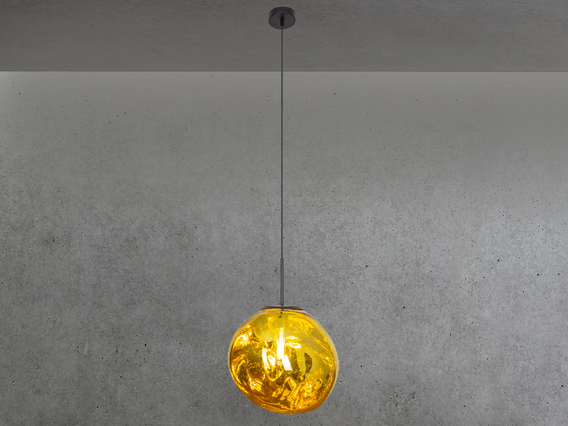 LED Pendelleuchte einflammig mit ausgefallener Glaskugel in Gelbgold, Ø 36cm
