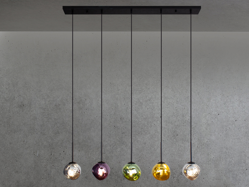 LED Pendelleuchte mehrflammig ausgefallene bunte Glaskugeln, Breite 115cm