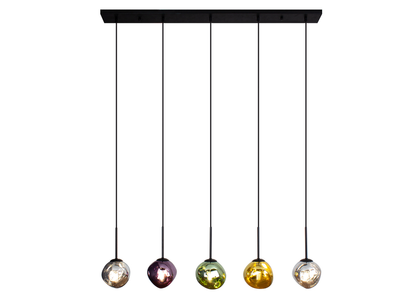 LED Pendelleuchte mehrflammig ausgefallene bunte Glaskugeln, Breite 115cm