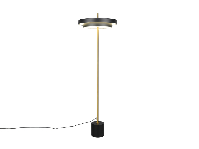 Dimmbare LED Stehlampe KEATON im modernen Design, Schwarz Gold, Höhe 138cm