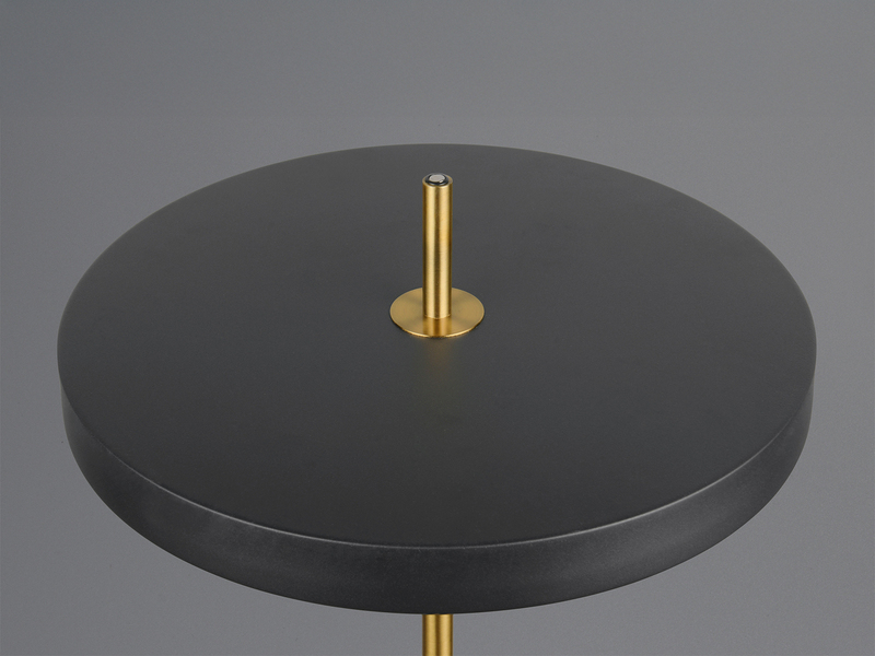 Dimmbare LED Stehlampe KEATON im modernen Design, Schwarz Gold, Höhe 138cm