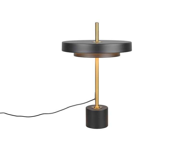 Dimmbare LED Tischlampe KEATON im modernen Design, Schwarz Gold, Höhe 45,5cm