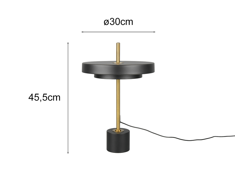 Dimmbare LED Tischlampe KEATON im modernen Design, Schwarz Gold, Höhe 45,5cm