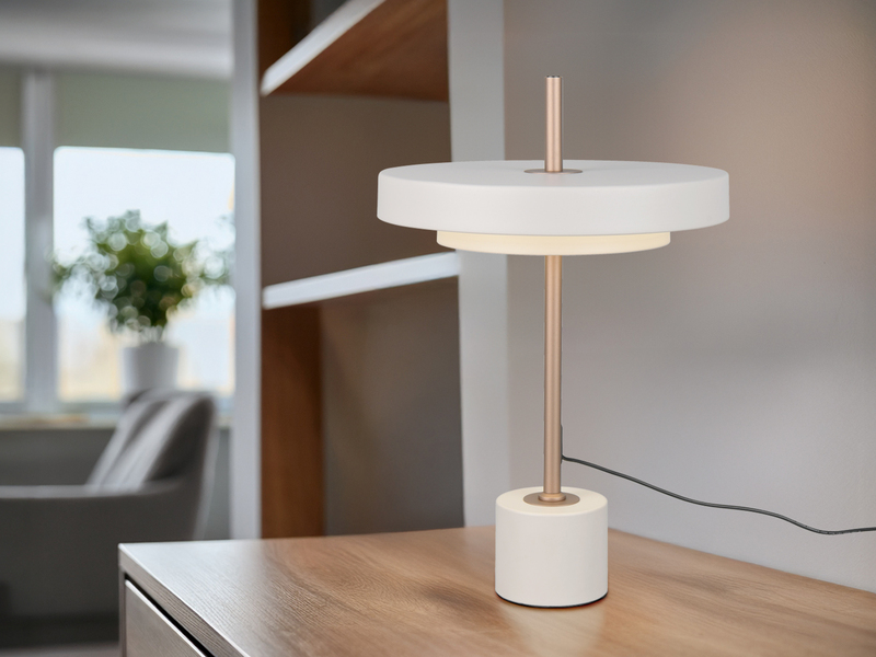 Dimmbare LED Tischlampe KEATON im modernen Design, Hellgrau, Höhe 45,5cm