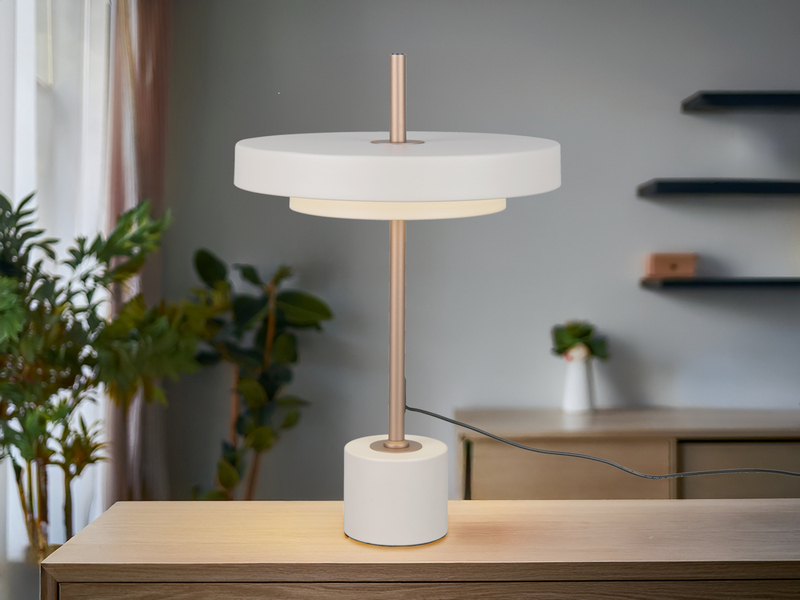 Dimmbare LED Tischlampe KEATON im modernen Design, Hellgrau, Höhe 45,5cm