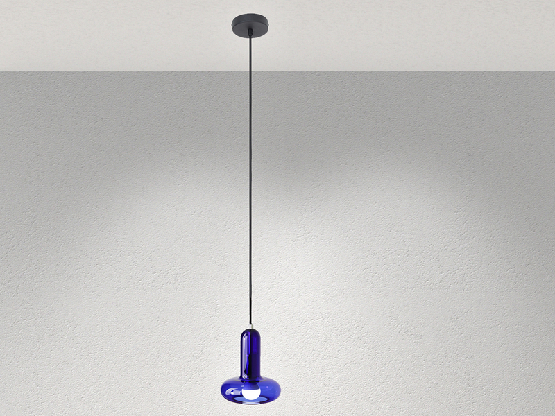 Pendelleuchte PERSEUS einflammig mit Glasschirm in Blau Ø 15cm