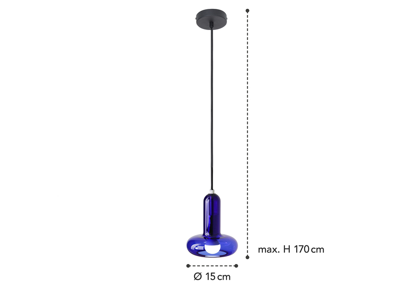 Pendelleuchte PERSEUS einflammig mit Glasschirm in Blau Ø 15cm