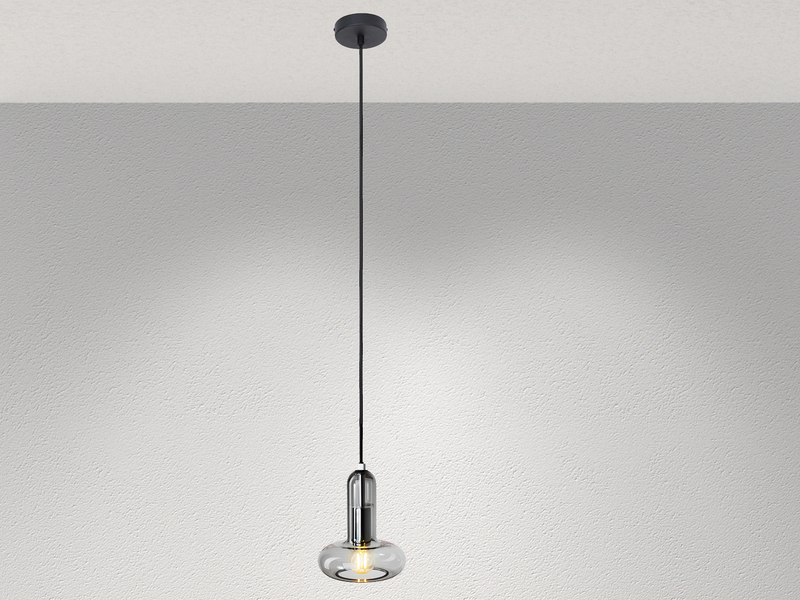 Pendelleuchte PERSEUS einflammig mit Rauchglas Schirm Ø 15cm