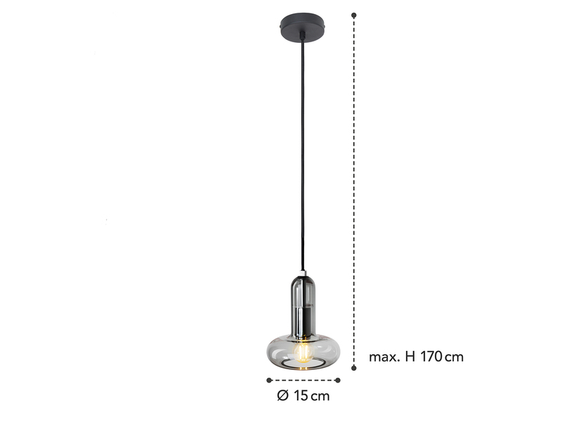 Pendelleuchte PERSEUS einflammig mit Rauchglas Schirm Ø 15cm