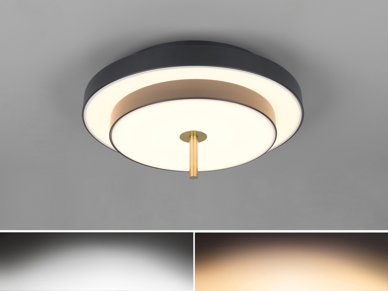 Dimmbare LED Deckenleuchte KEATON im modernen Design, Schwarz Gold Ø 40cm
