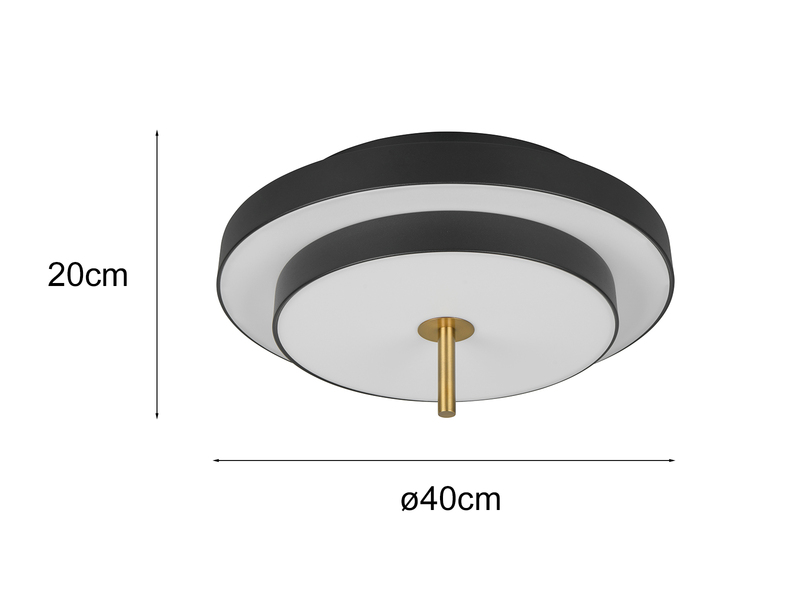 Dimmbare LED Deckenleuchte KEATON im modernen Design, Schwarz Gold Ø 40cm