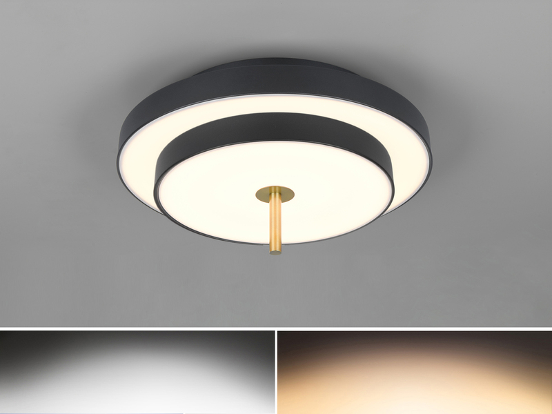 Dimmbare LED Deckenleuchte KEATON im modernen Design, Schwarz Gold Ø 40cm