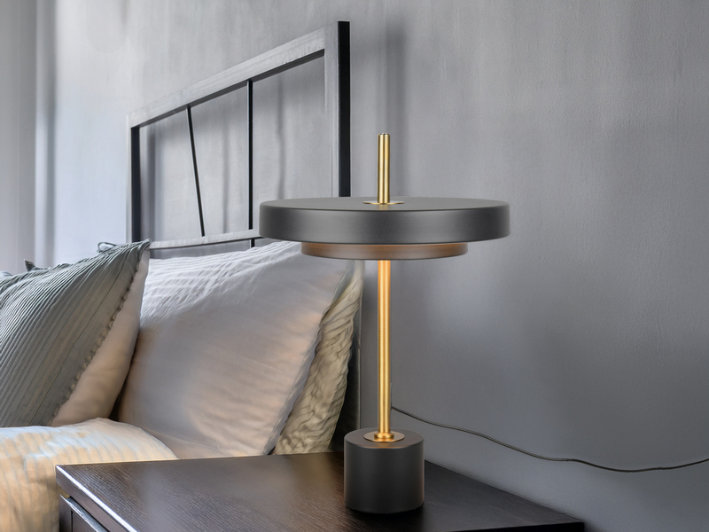 2er SET dimmbare LED Tischlampen im modernen Design, Schwarz Gold, Höhe 45,5cm