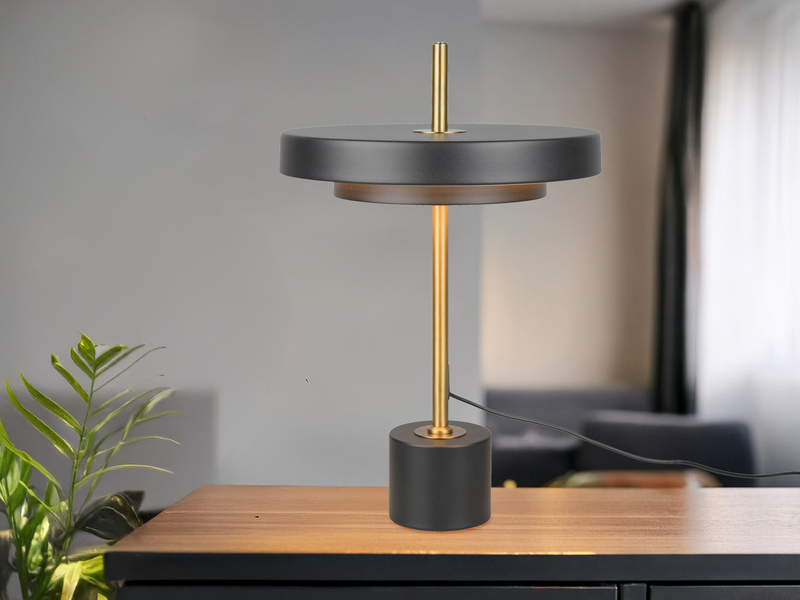 2er SET dimmbare LED Tischlampen im modernen Design, Schwarz Gold, Höhe 45,5cm