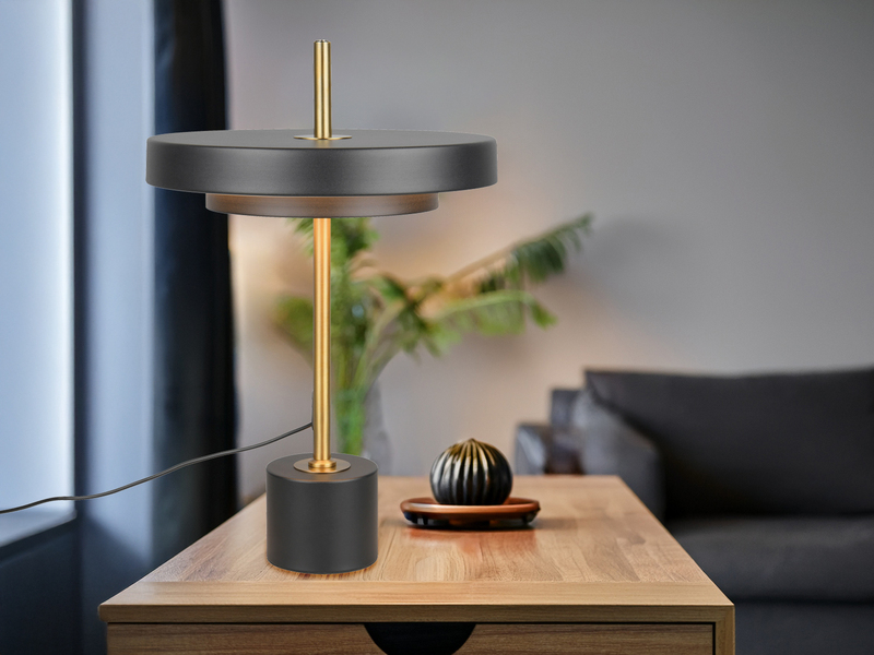 2er SET dimmbare LED Tischlampen im modernen Design, Schwarz Gold, Höhe 45,5cm
