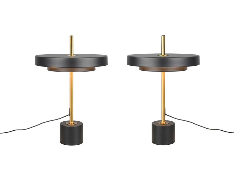 2er SET dimmbare LED Tischlampen im modernen Design, Schwarz Gold, Höhe 45,5cm