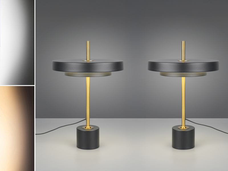 2er SET dimmbare LED Tischlampen im modernen Design, Schwarz Gold, Höhe 45,5cm