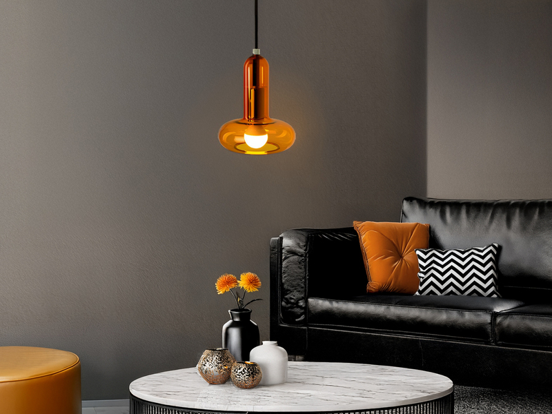 Kleine LED Pendelleuchte einflammig mit Glasschirm in Bernstein Ø 15cm