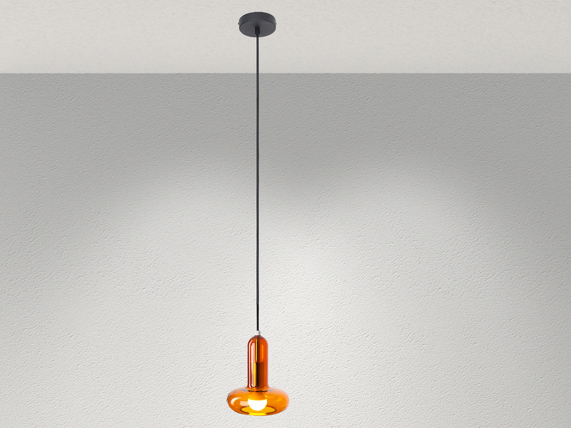 Kleine LED Pendelleuchte einflammig mit Glasschirm in Bernstein Ø 15cm