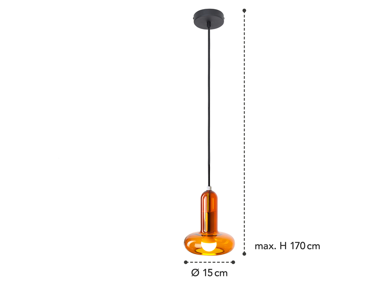Kleine LED Pendelleuchte einflammig mit Glasschirm in Bernstein Ø 15cm