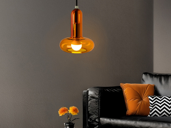 Kleine LED Pendelleuchte einflammig mit Glasschirm in Bernstein Ø 15cm