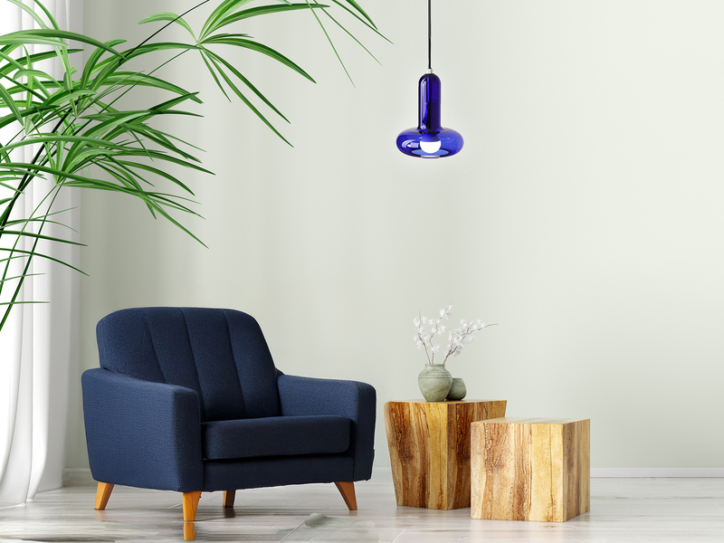 Kleine LED Pendelleuchte einflammig mit Glasschirm in Blau Ø 15cm
