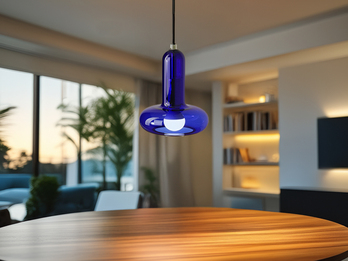 Kleine LED Pendelleuchte einflammig mit Glasschirm in Blau Ø 15cm