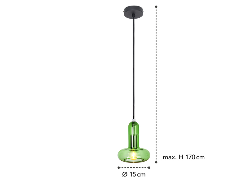 Kleine LED Pendelleuchte einflammig mit Glasschirm in Grün Ø 15cm