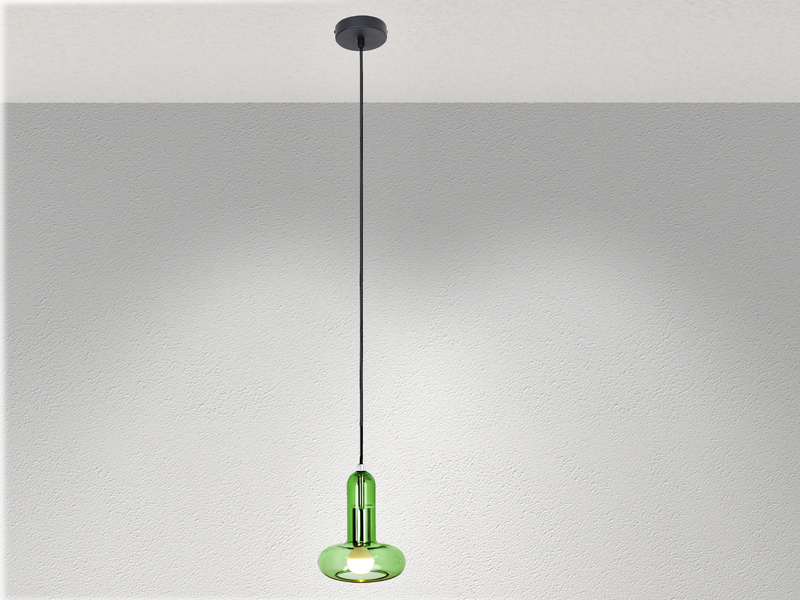 Kleine LED Pendelleuchte einflammig mit Glasschirm in Grün Ø 15cm