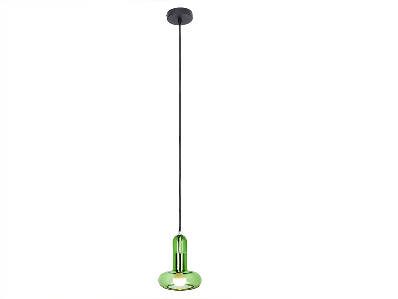Kleine LED Pendelleuchte einflammig mit Glasschirm in Grün Ø 15cm