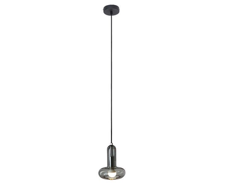 Kleine LED Pendelleuchte einflammig mit Rauchglas Schirm Ø 15cm