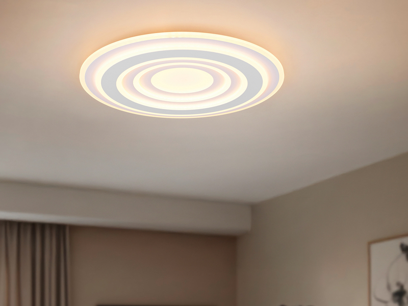 LED Deckenleuchte COSTA flach mit Fernbedienung, dimmbar, Metall in Weiß, Ø 48cm