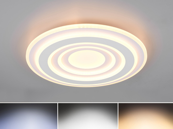 LED Deckenleuchte COSTA flach mit Fernbedienung, dimmbar, Metall in Weiß, Ø 48cm