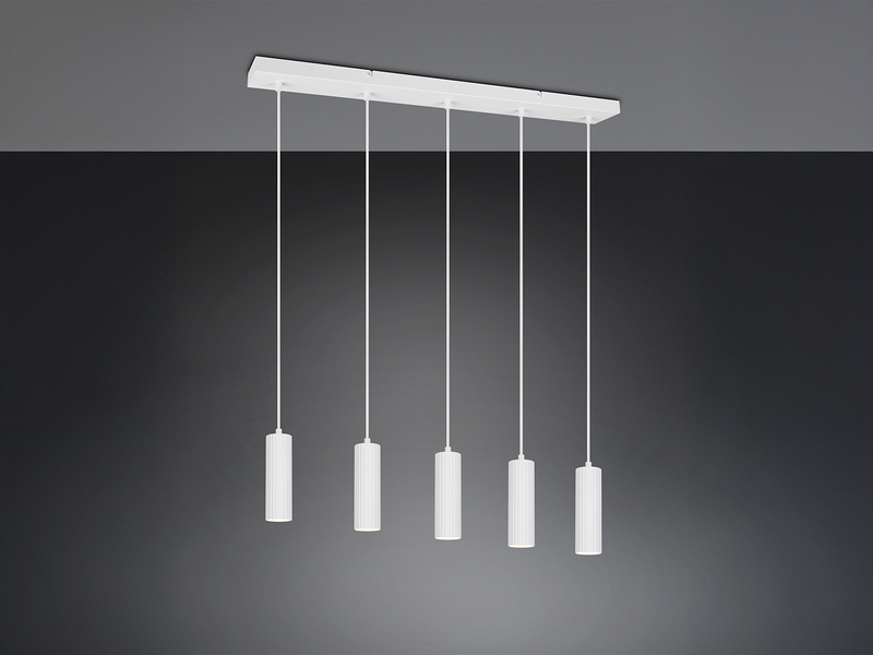 Moderne Pendelleuchte SOKA 5-flammig aus Metall Weiß, Breite 85cm