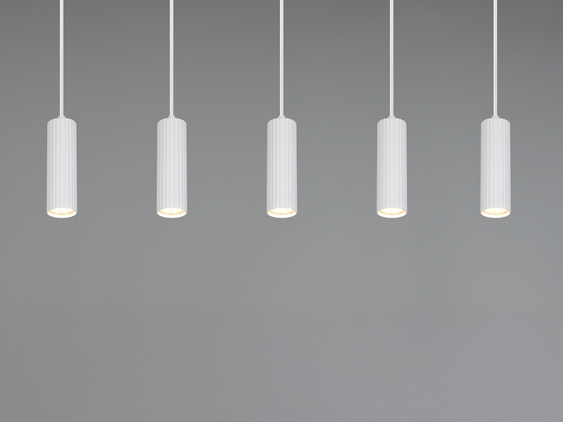 Moderne Pendelleuchte SOKA 5-flammig aus Metall Weiß, Breite 85cm