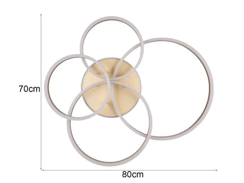 Deckenleuchte DRAKE Gold Fernbedienung 4 LED Ringe dimmbar, B: 80cm