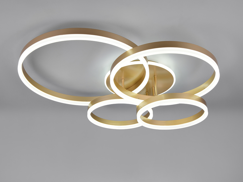 Deckenleuchte DRAKE Gold Fernbedienung 4 LED Ringe dimmbar, B: 80cm