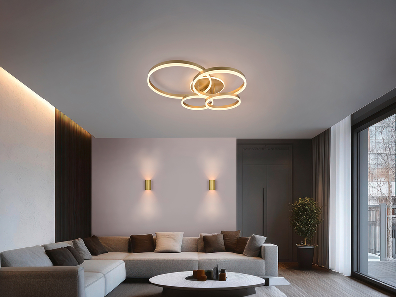 Deckenleuchte DRAKE Gold Fernbedienung 4 LED Ringe dimmbar, B: 80cm
