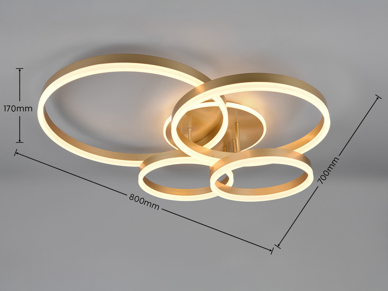 Deckenleuchte DRAKE Gold Fernbedienung 4 LED Ringe dimmbar, B: 80cm