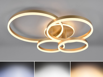 Deckenleuchte DRAKE Gold Fernbedienung 4 LED Ringe dimmbar, B: 80cm