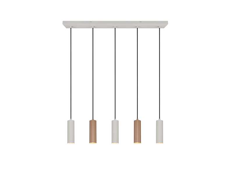 Moderne Pendelleuchte SOKA 5-flammig aus Metall Hellgrau & Coffee, Breite 85cm