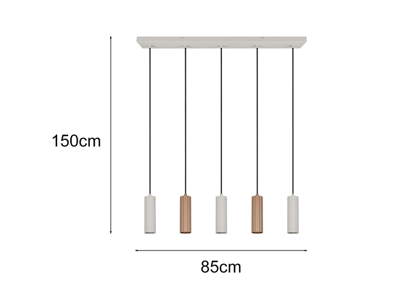 Moderne Pendelleuchte SOKA 5-flammig aus Metall Hellgrau & Coffee, Breite 85cm