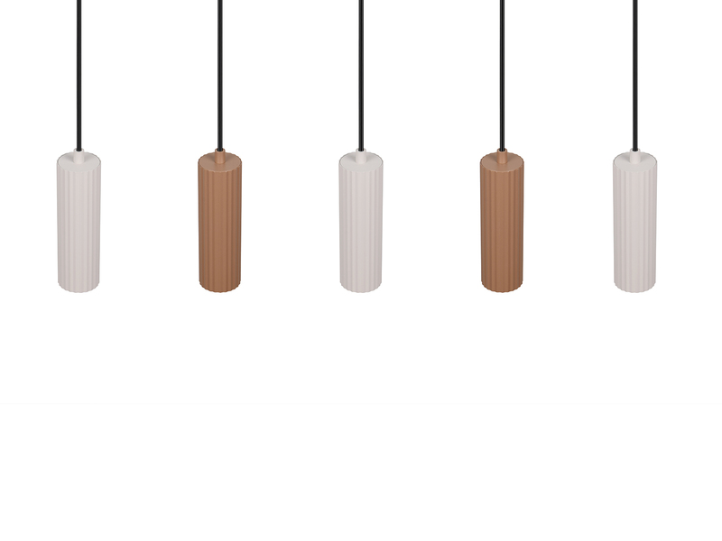 Moderne Pendelleuchte SOKA 5-flammig aus Metall Hellgrau & Coffee, Breite 85cm