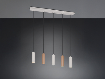 Moderne Pendelleuchte SOKA 5-flammig aus Metall Hellgrau & Coffee, Breite 85cm