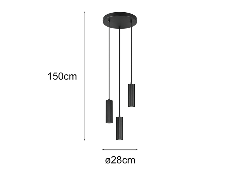 Moderne Cluster Pendelleuchte SOKA 3-flammig aus Metall Schwarz Ø 28cm
