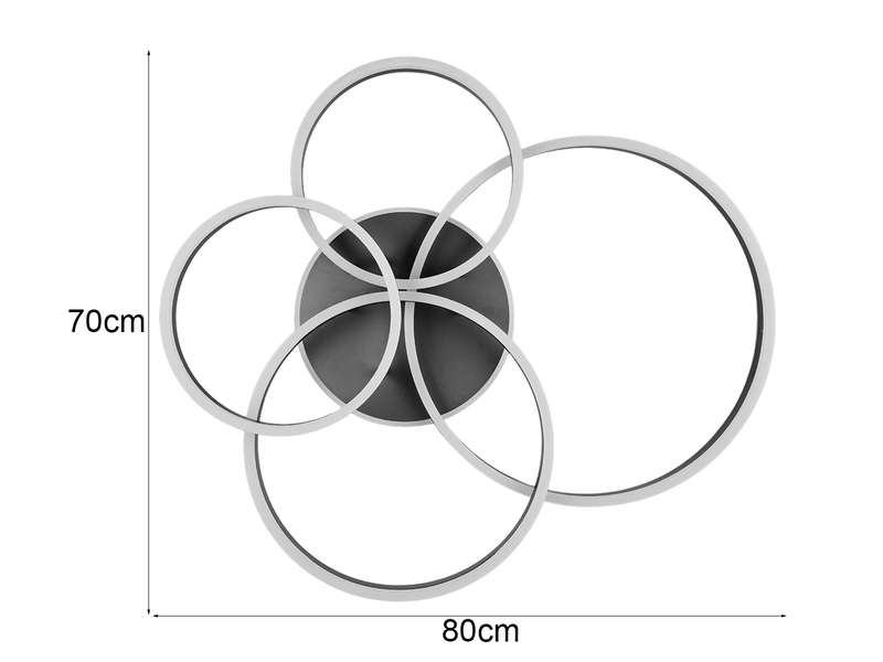 Deckenleuchte DRAKE Fernbedienung 4 LED Ringe dimmbar, Schwarz B: 80cm