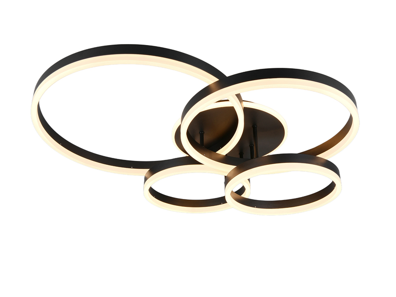 Deckenleuchte DRAKE Fernbedienung 4 LED Ringe dimmbar, Schwarz B: 80cm