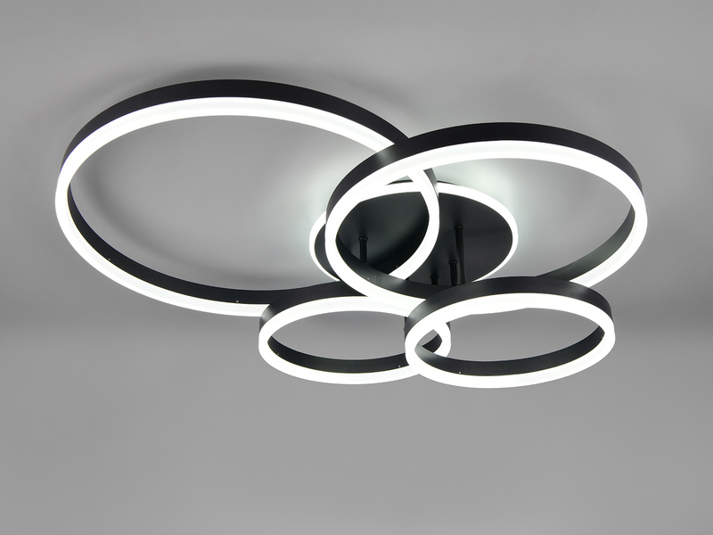 Deckenleuchte DRAKE Fernbedienung 4 LED Ringe dimmbar, Schwarz B: 80cm