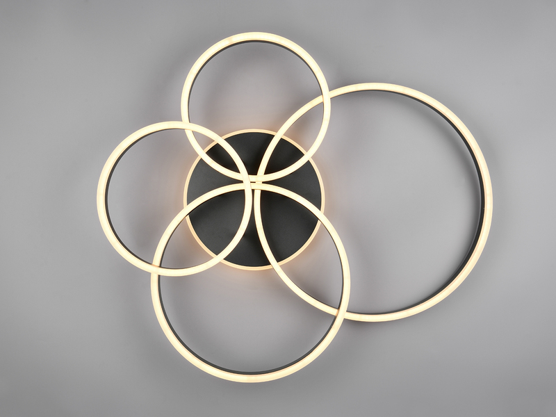 Deckenleuchte DRAKE Fernbedienung 4 LED Ringe dimmbar, Schwarz B: 80cm